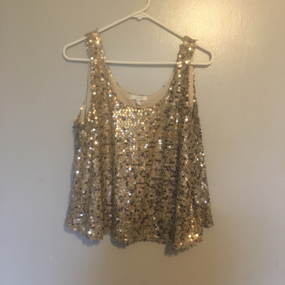 🥳dELiA's Gold and Beige Sequin Tank Top